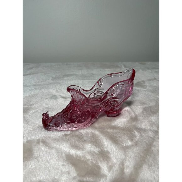 Mosser Glass Co, ( Cranberry Ice ) Pink Glass Rose Slipper Made in USA - Picture 4 of 8